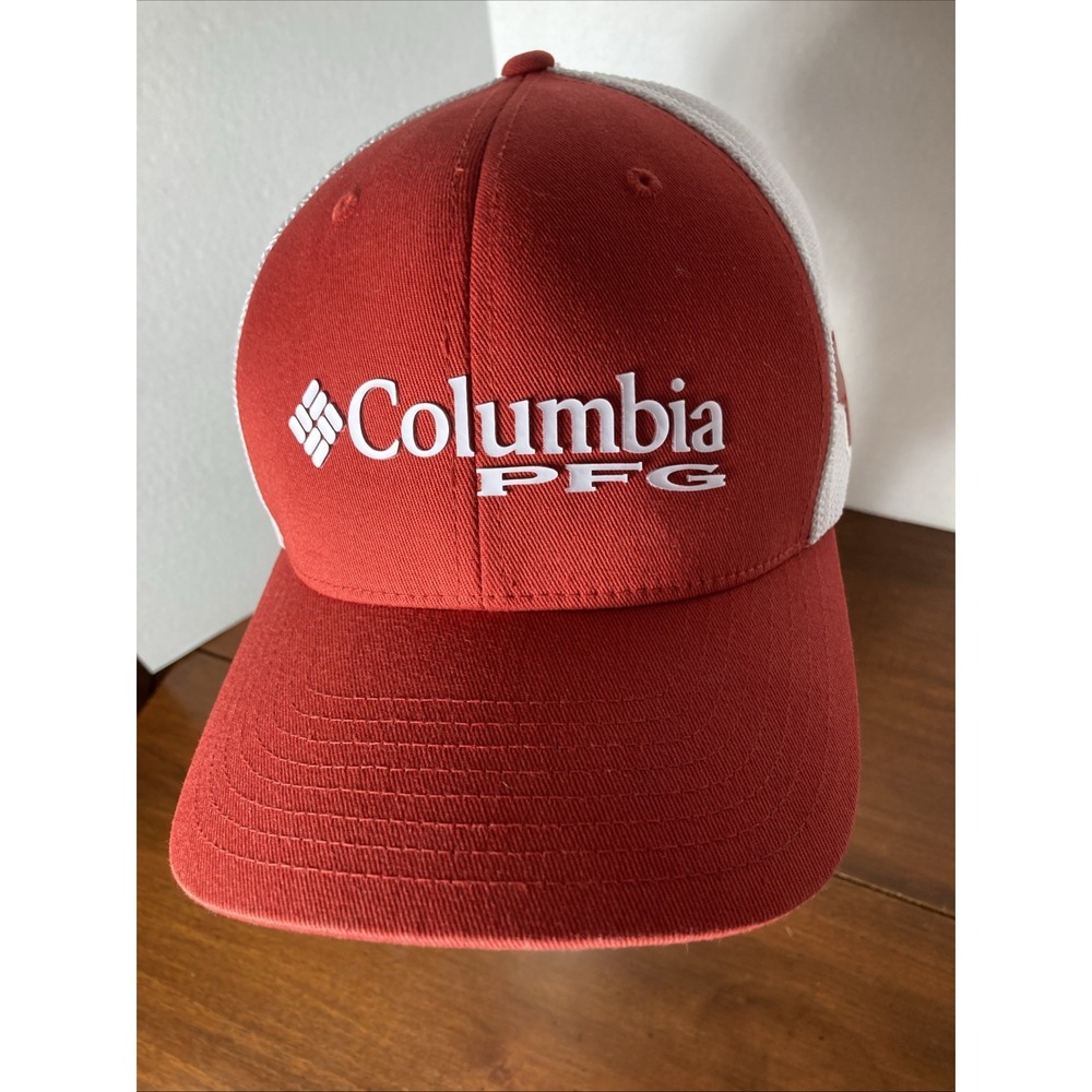 Columbia PFG Hat L/XL FlexfitMesh Ball Cap Red W/white Mesh